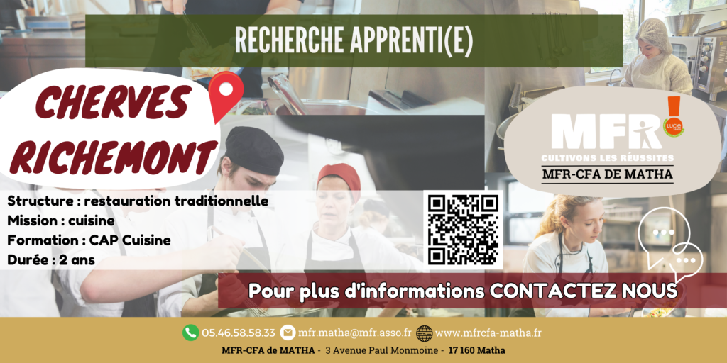 Offre apprenti(e) CAP Cuisine à Cherves Richemont